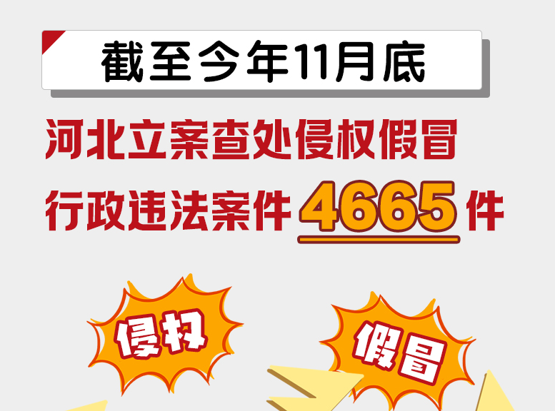 截至今年11月底，河北立案查处侵权假冒行政违法案件4665件